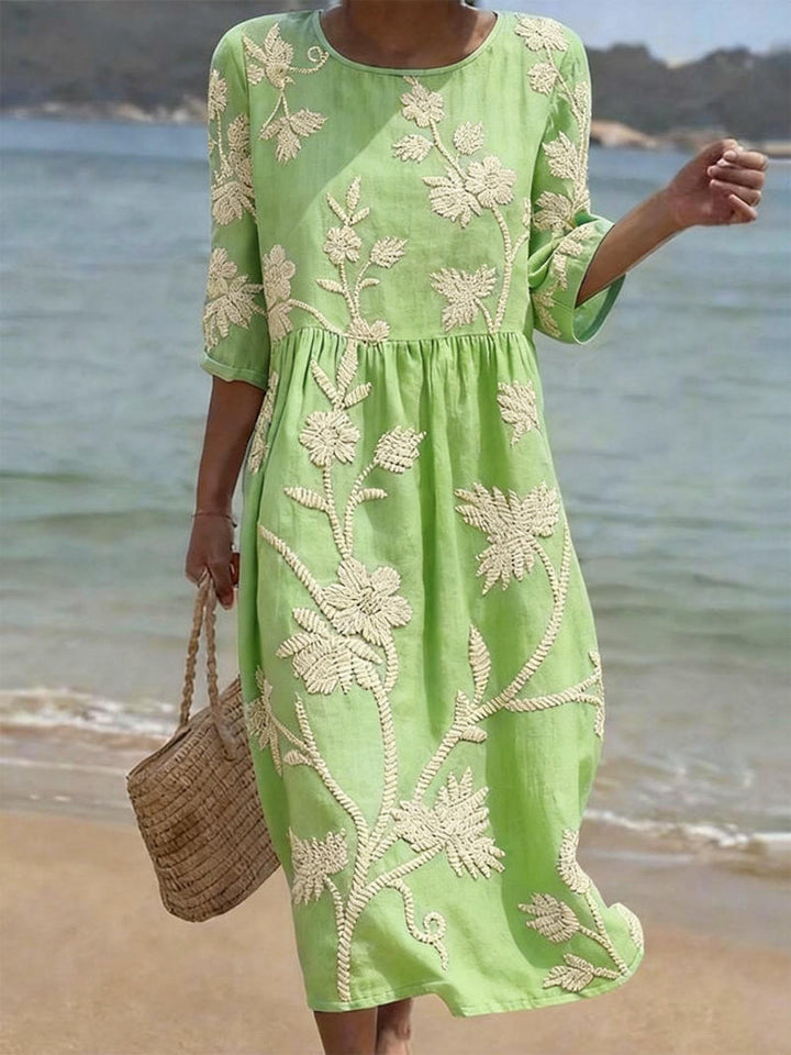 Irene – Elegant Floral Round Neck Dress