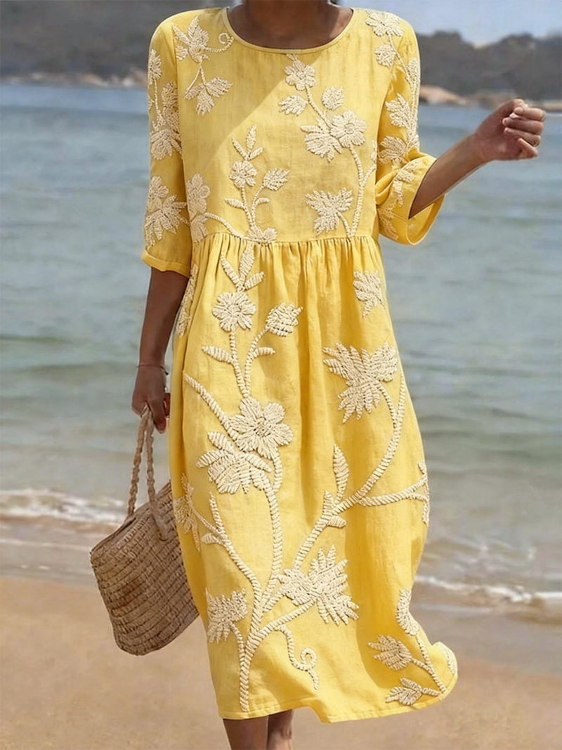 Irene – Elegant Floral Round Neck Dress