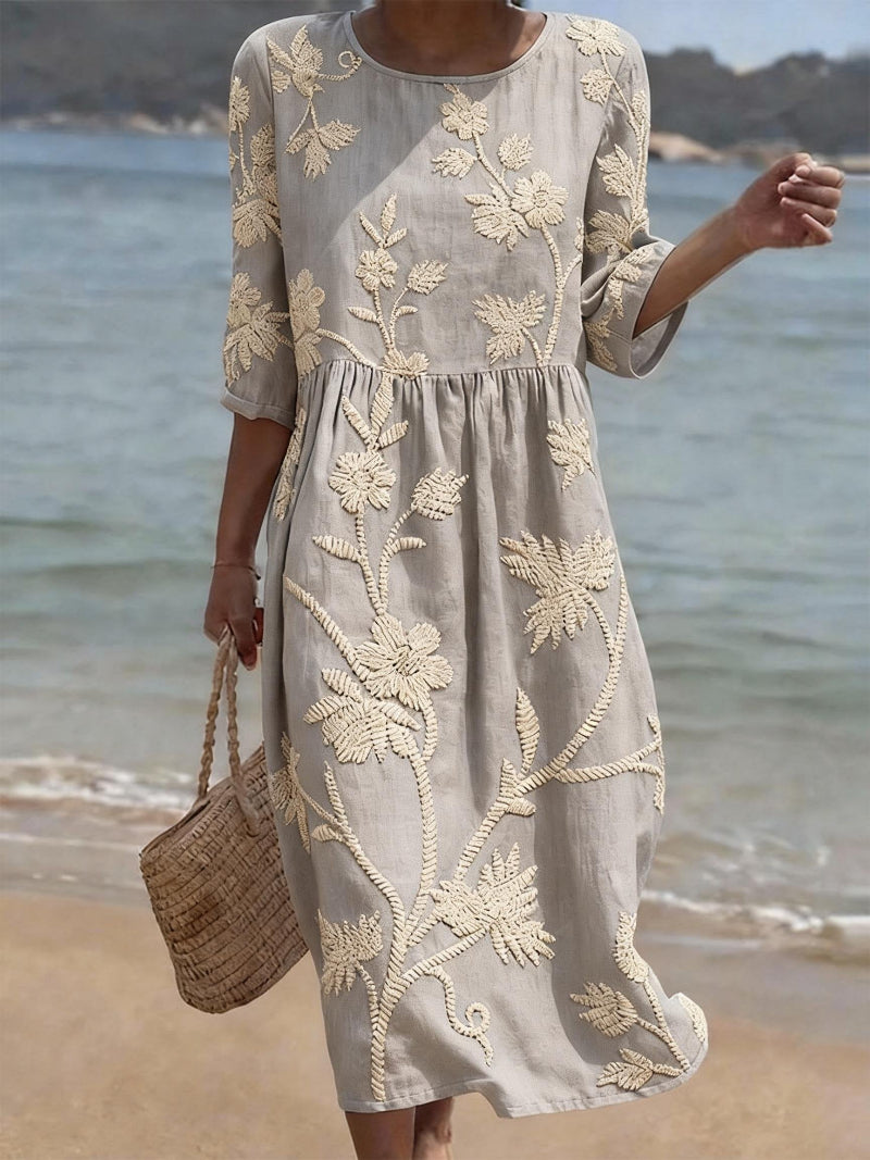 Irene – Elegant Floral Round Neck Dress