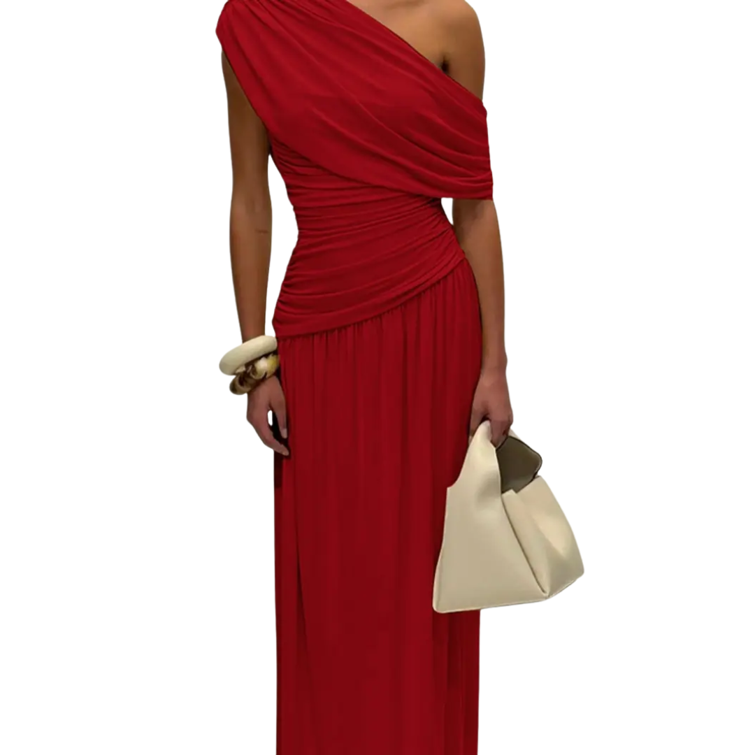 Lynda – Asymmetric Pleated Midi Dress
