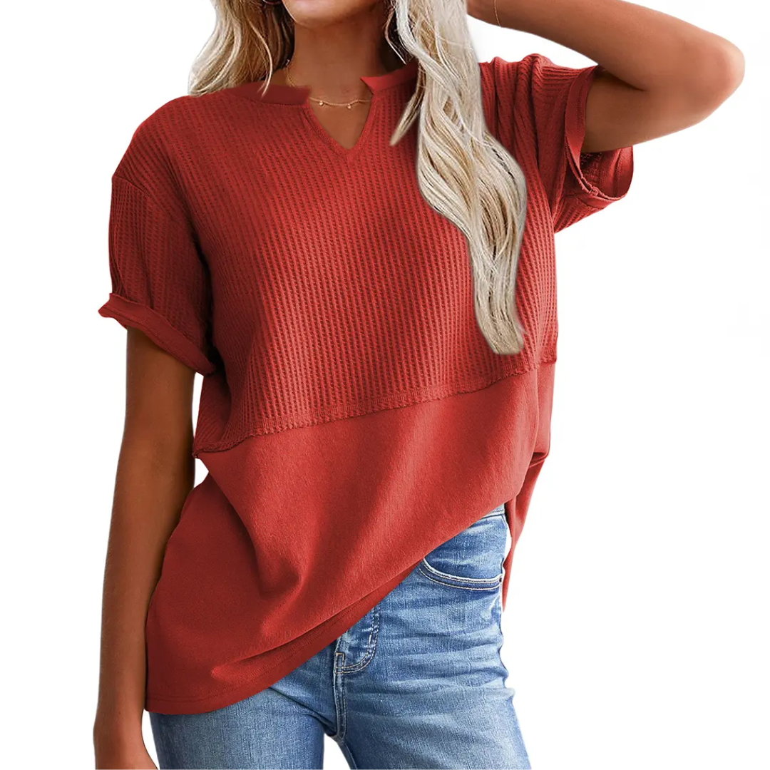 Gracie – Cosy Waffle Knit V-Neck Top