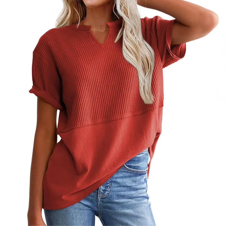Gracie – Cosy Waffle Knit V-Neck Top