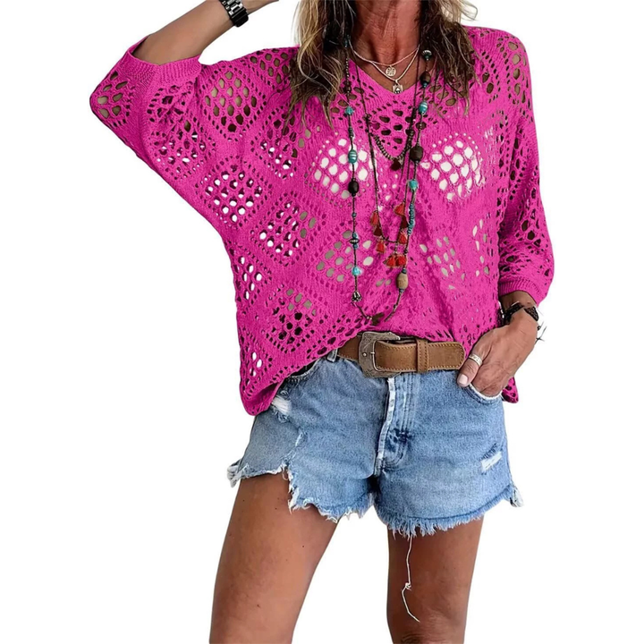 Willa – Boho Diamond Crochet Batwing Top