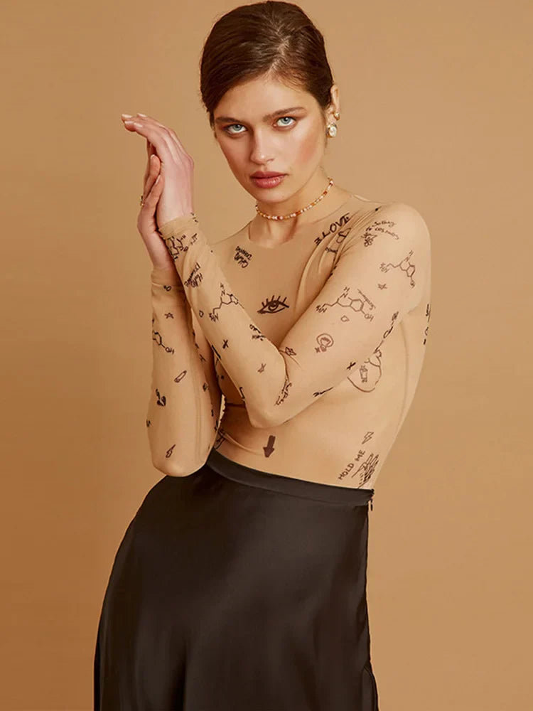 Ethel – Modern Print Mesh Bodysuit