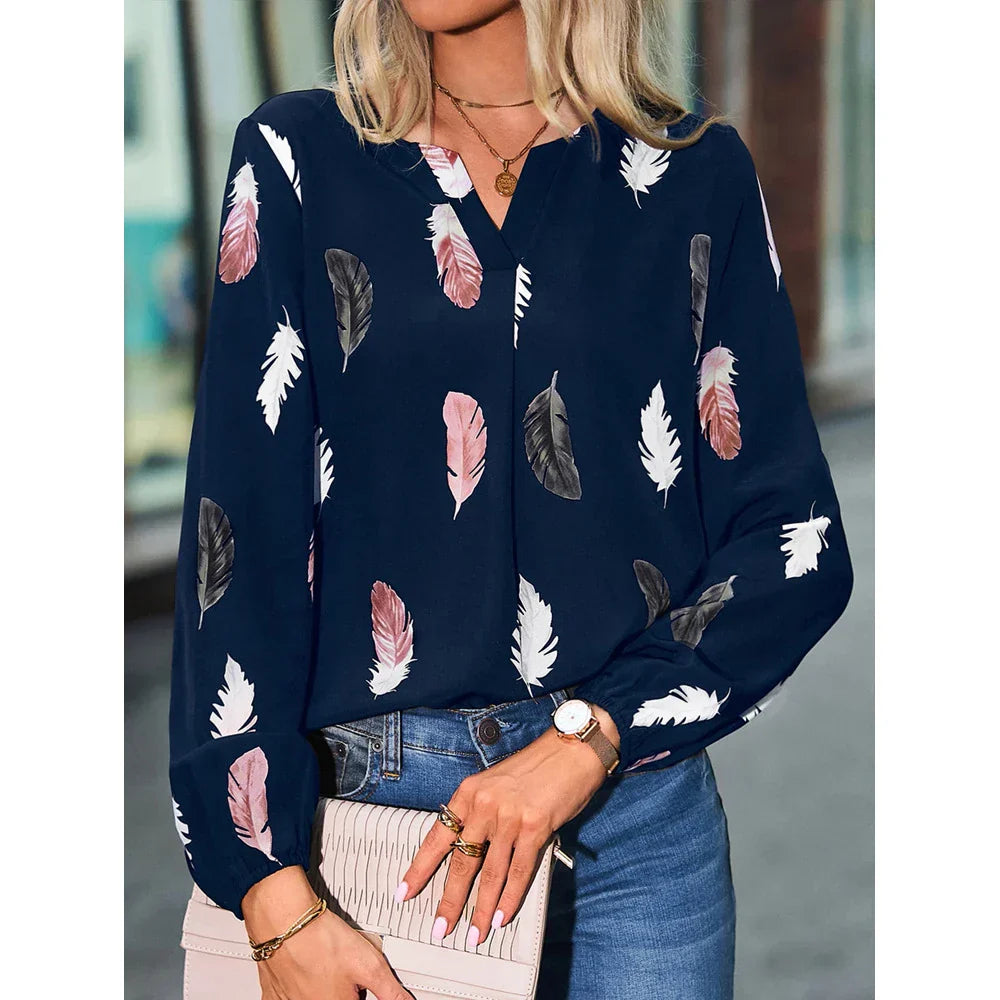 Valerie – Elegant Feather Print Blouse