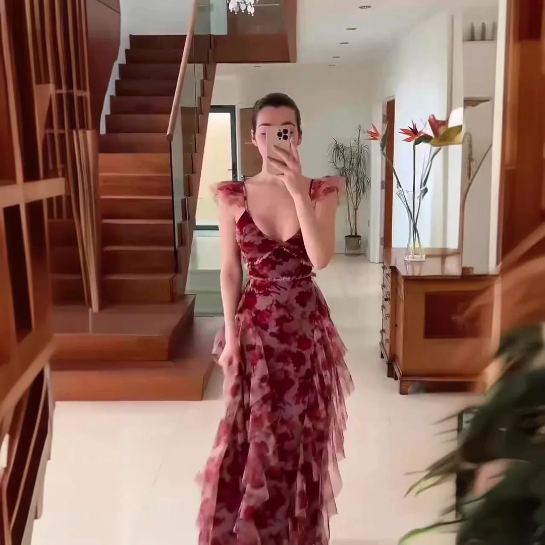 Cheryl – Romantic Floral Ruffle Maxi Dress