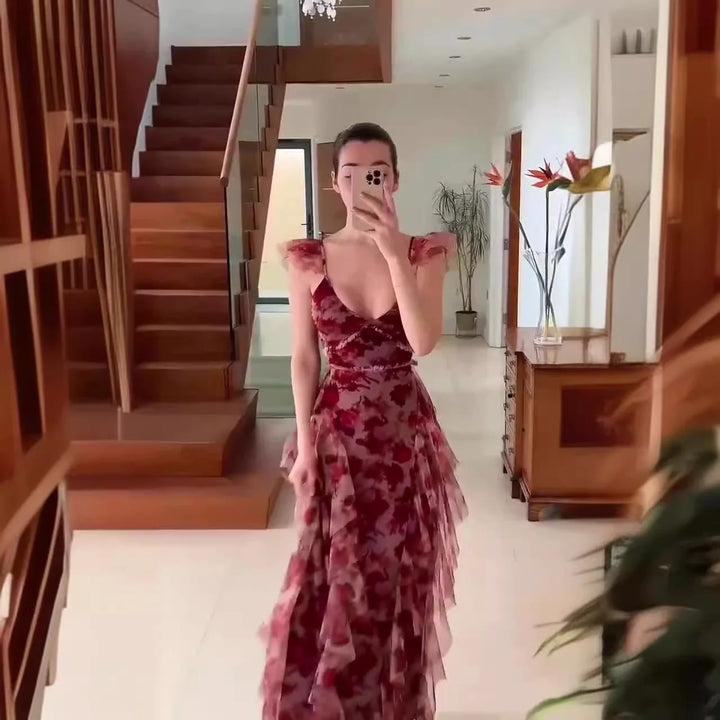 Cheryl – Romantic Floral Ruffle Maxi Dress