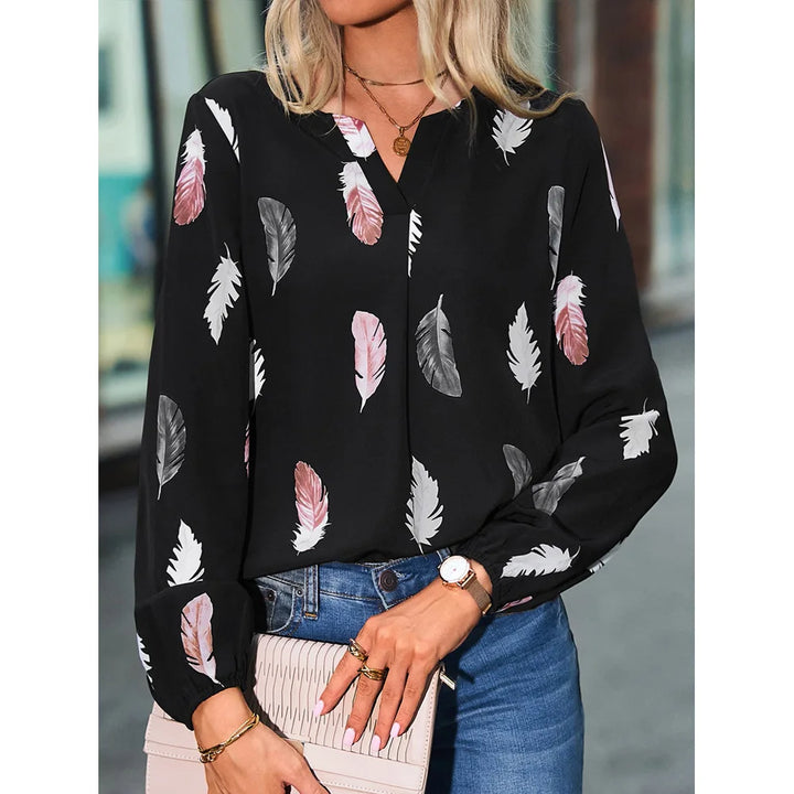Valerie – Elegant Feather Print Blouse