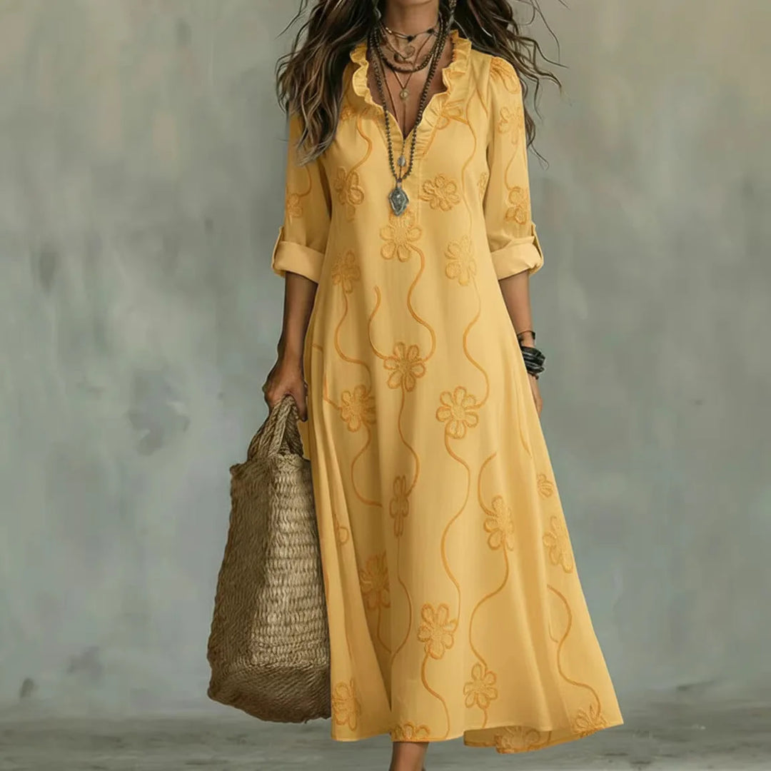 Janice – Embroidered Floral Maxi Dress