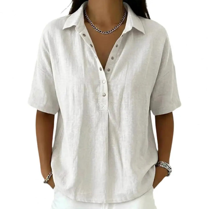 Clara – Linen Snap Button Collar Blouse