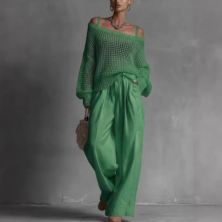 Serena – Open Knit Top and Wide-Leg Trouser Set