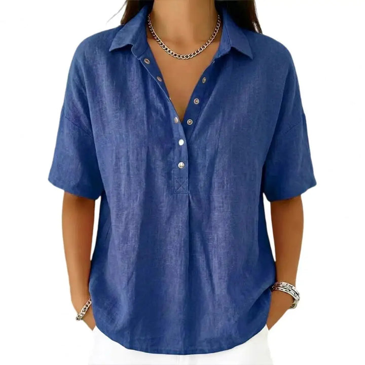 Clara – Linen Snap Button Collar Blouse