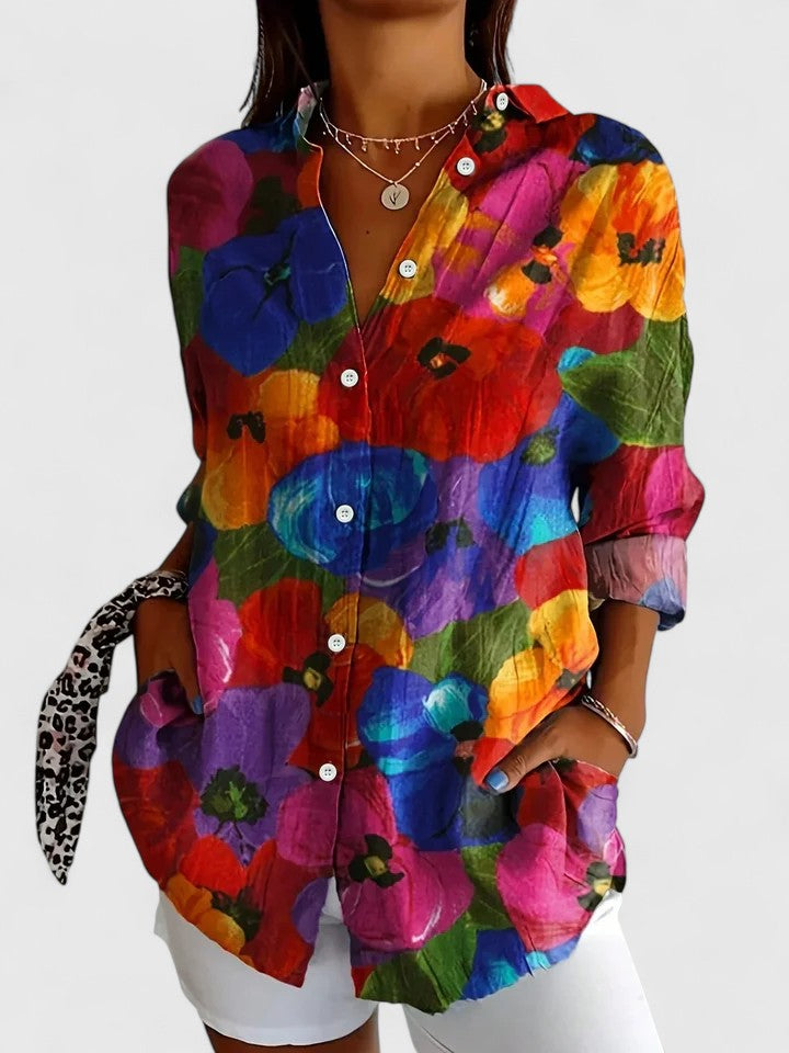 Tessa – Artistic Print Button-Up Blouse