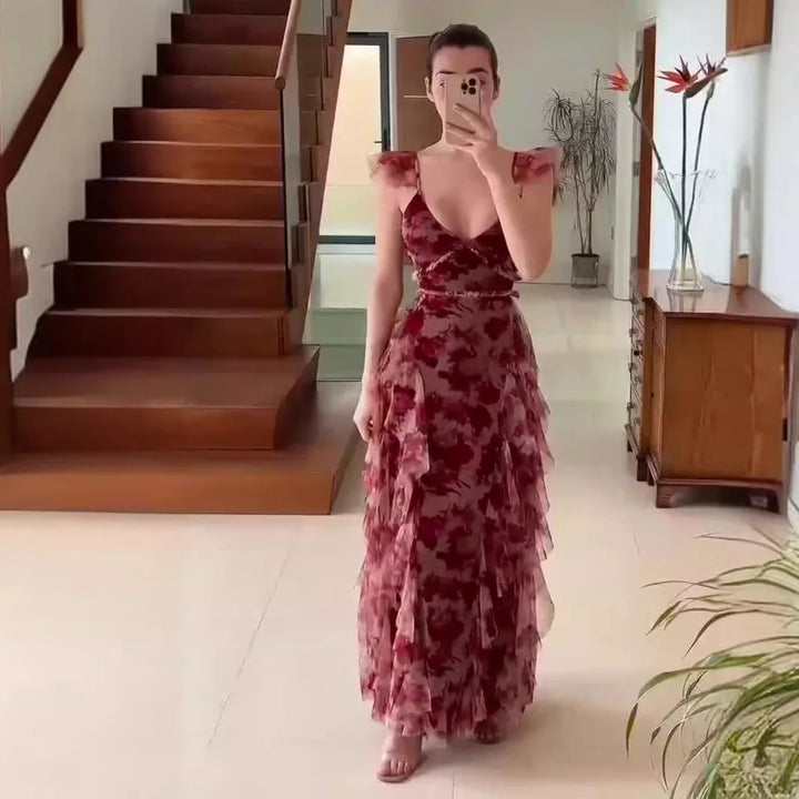 Cheryl – Romantic Floral Ruffle Maxi Dress
