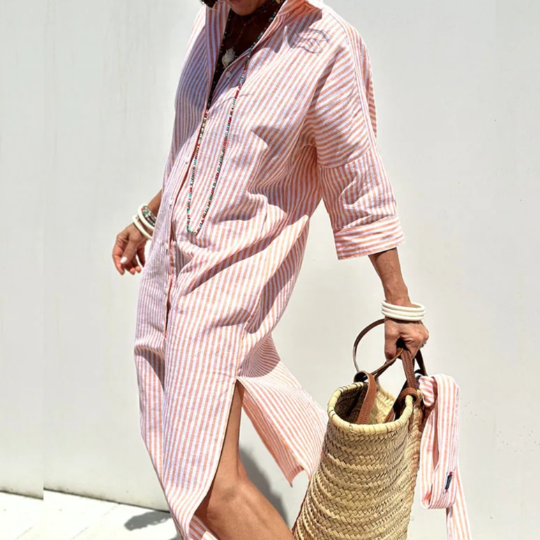 Stephanie – Elegant Striped Shirt Dress