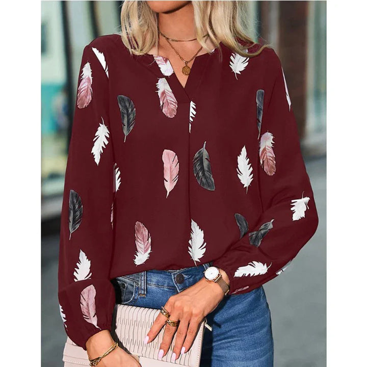 Valerie – Elegant Feather Print Blouse