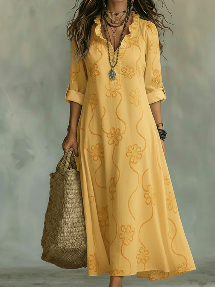 Freda – Embroidered Floral Maxi Dress
