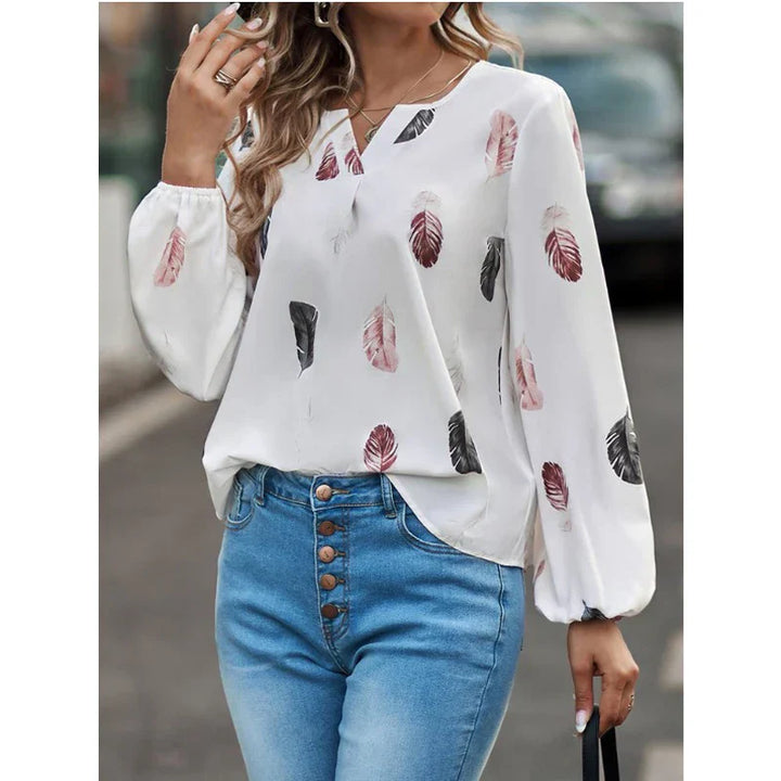 Valerie – Elegant Feather Print Blouse