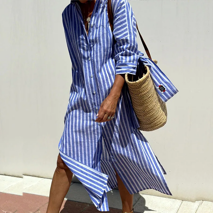 Stephanie – Elegant Striped Shirt Dress