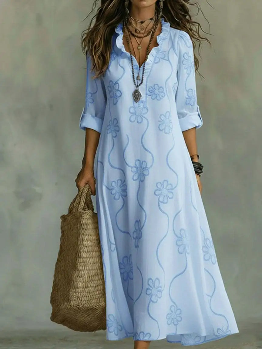 Janice – Embroidered Floral Maxi Dress