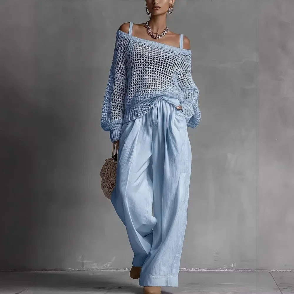 Serena – Open Knit Top and Wide-Leg Trouser Set