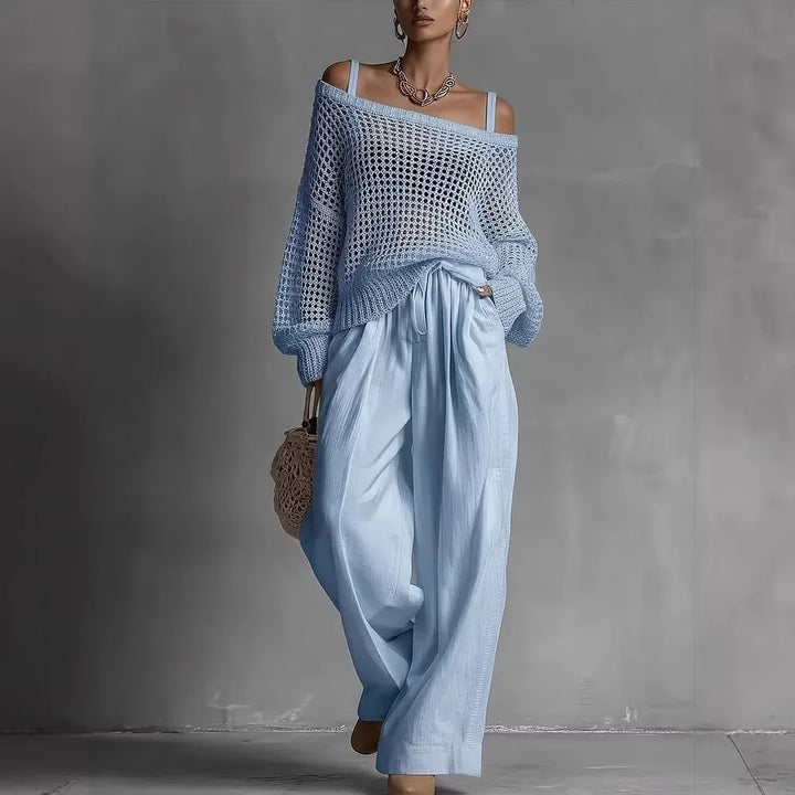 Serena – Open Knit Top and Wide-Leg Trouser Set