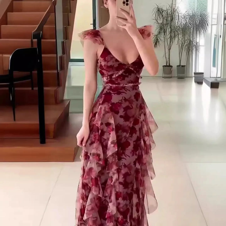 Cheryl – Romantic Floral Ruffle Maxi Dress