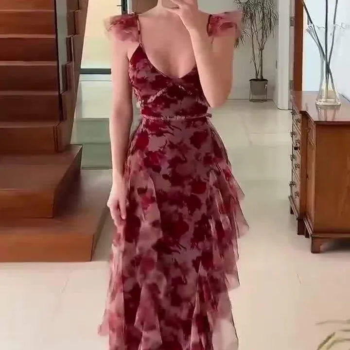 Cheryl – Romantic Floral Ruffle Maxi Dress