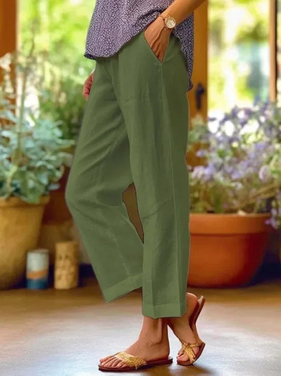 Marina – Cropped Linen Blend Tailored Pants
