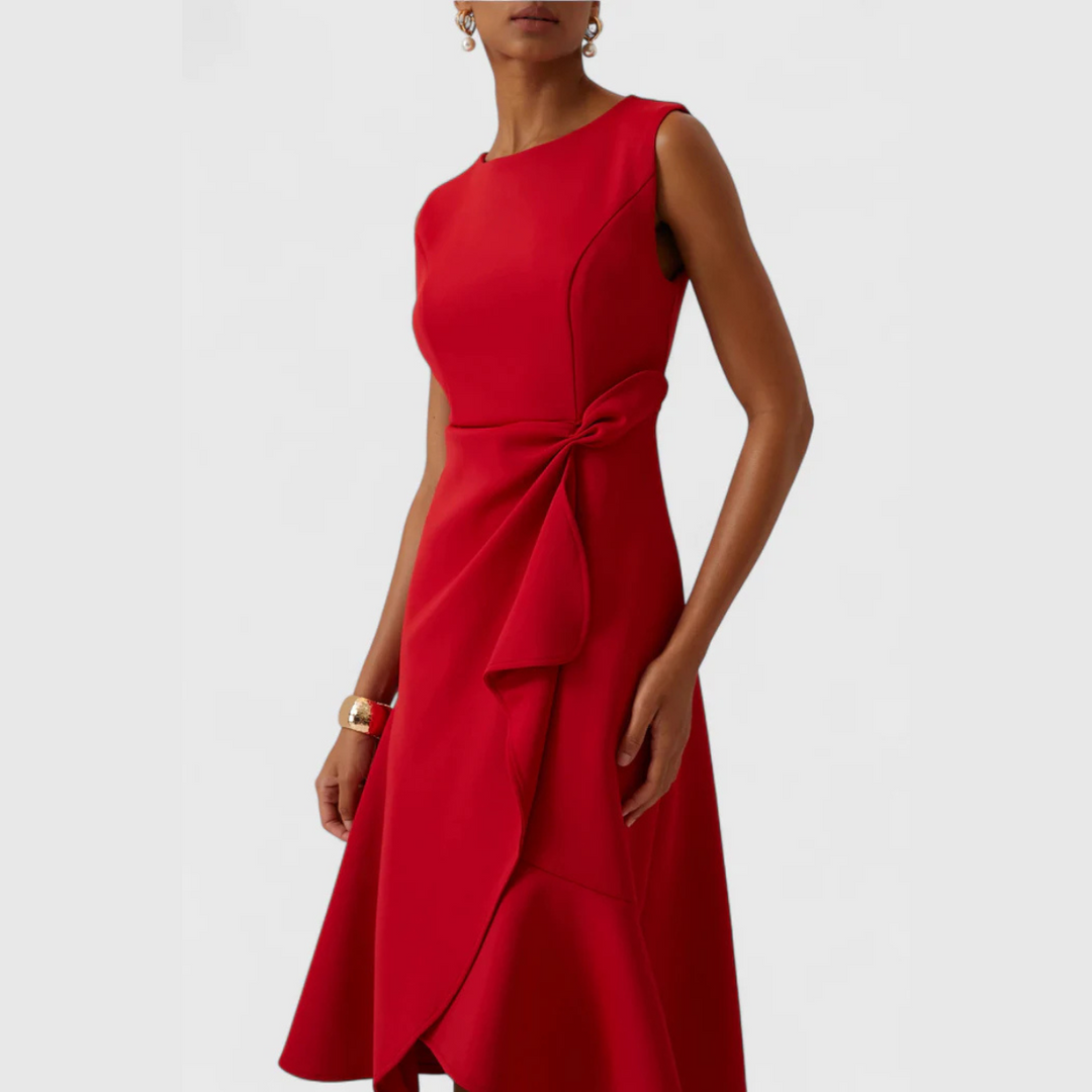 Stephanie – Draped Asymmetric Midi Dress