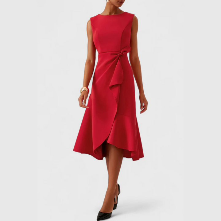 Stephanie – Draped Asymmetric Midi Dress