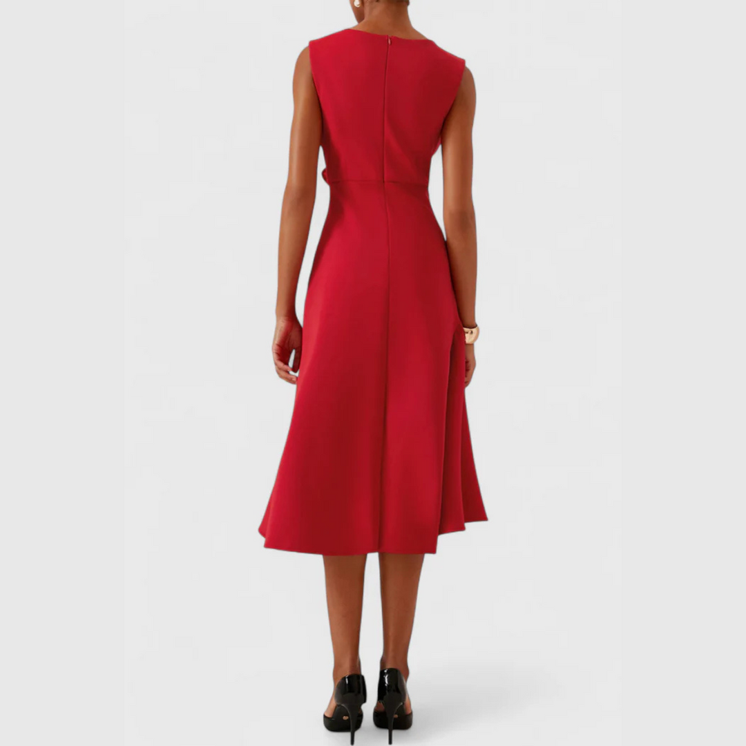Stephanie – Draped Asymmetric Midi Dress