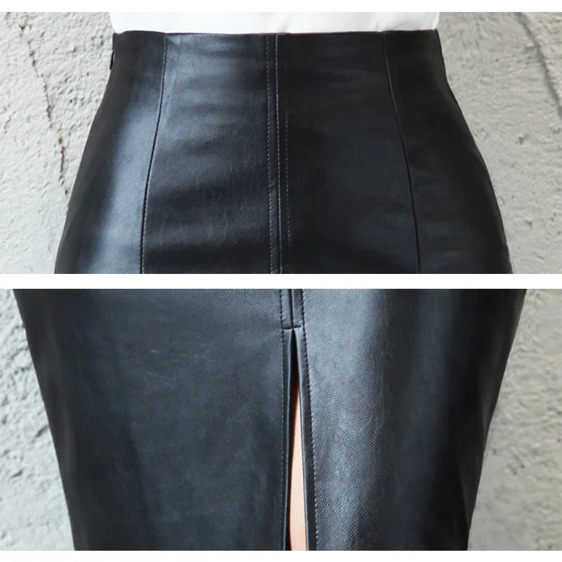 Josie – Sleek Black Leather Pencil Skirt
