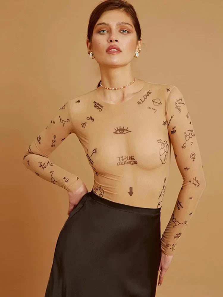 Ethel – Modern Print Mesh Bodysuit