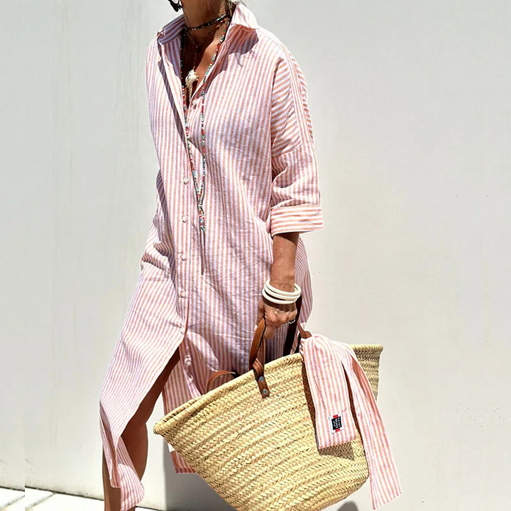 Stephanie – Elegant Striped Shirt Dress