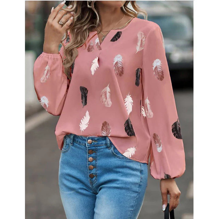 Valerie – Elegant Feather Print Blouse
