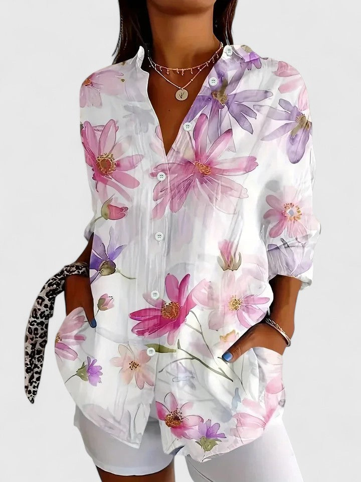 Tessa – Artistic Print Button-Up Blouse