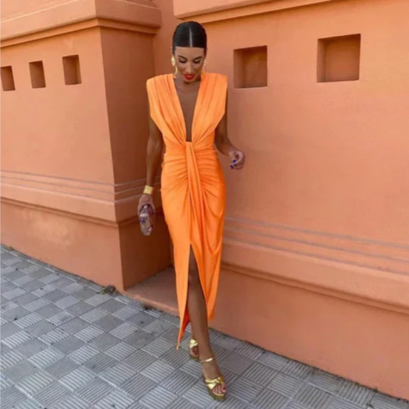 Lola – Elegant Wrap Ruched Bodycon Formal Dress