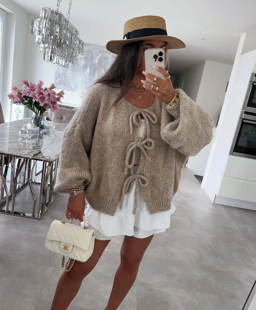 Eva – Knitted Bow Cardigan