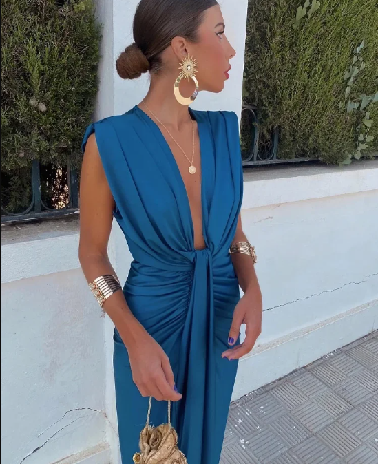 Lola – Elegant Wrap Ruched Bodycon Formal Dress