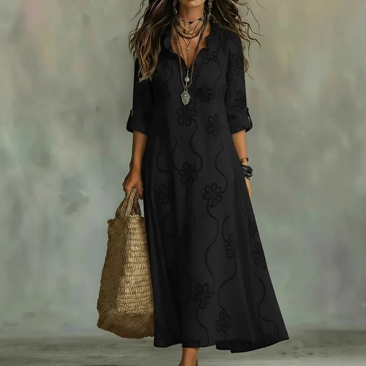 Janice – Embroidered Floral Maxi Dress