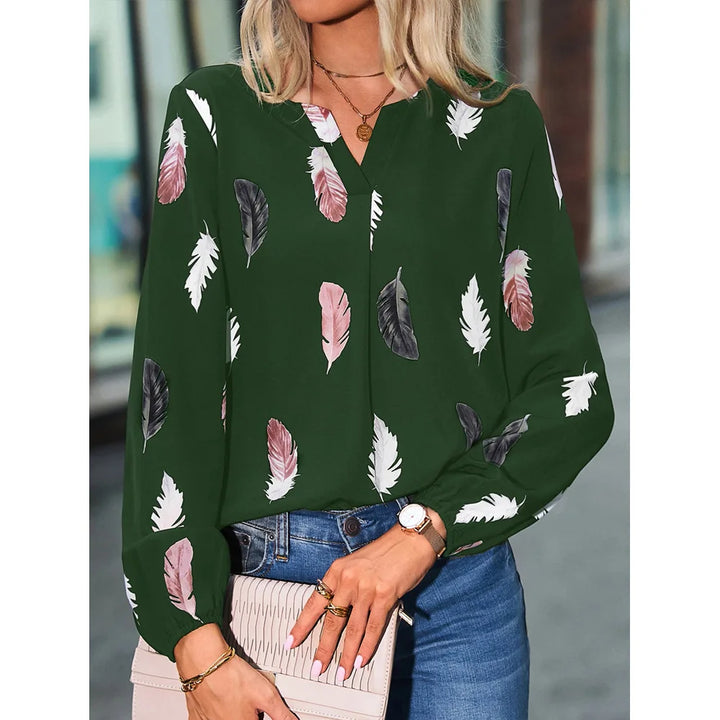 Valerie – Elegant Feather Print Blouse
