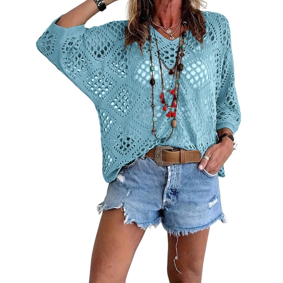 Willa – Boho Diamond Crochet Batwing Top
