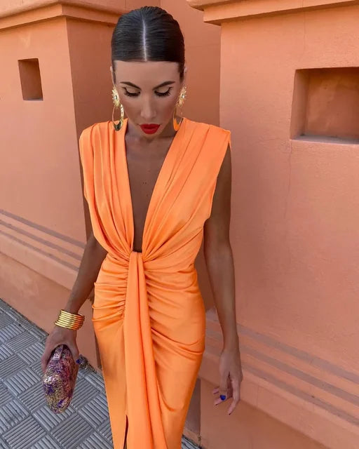 Lola – Elegant Wrap Ruched Bodycon Formal Dress
