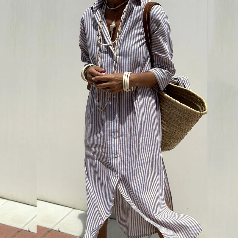 Stephanie – Elegant Striped Shirt Dress