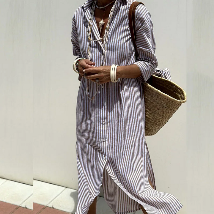 Stephanie – Elegant Striped Shirt Dress