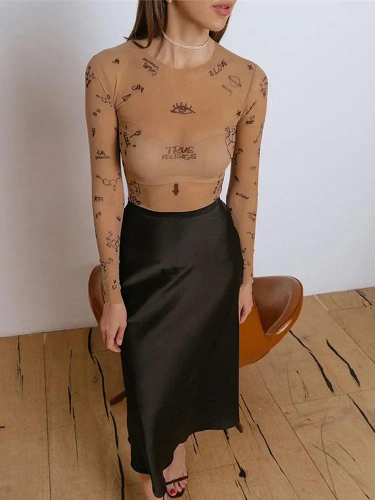 Ethel – Modern Print Mesh Bodysuit