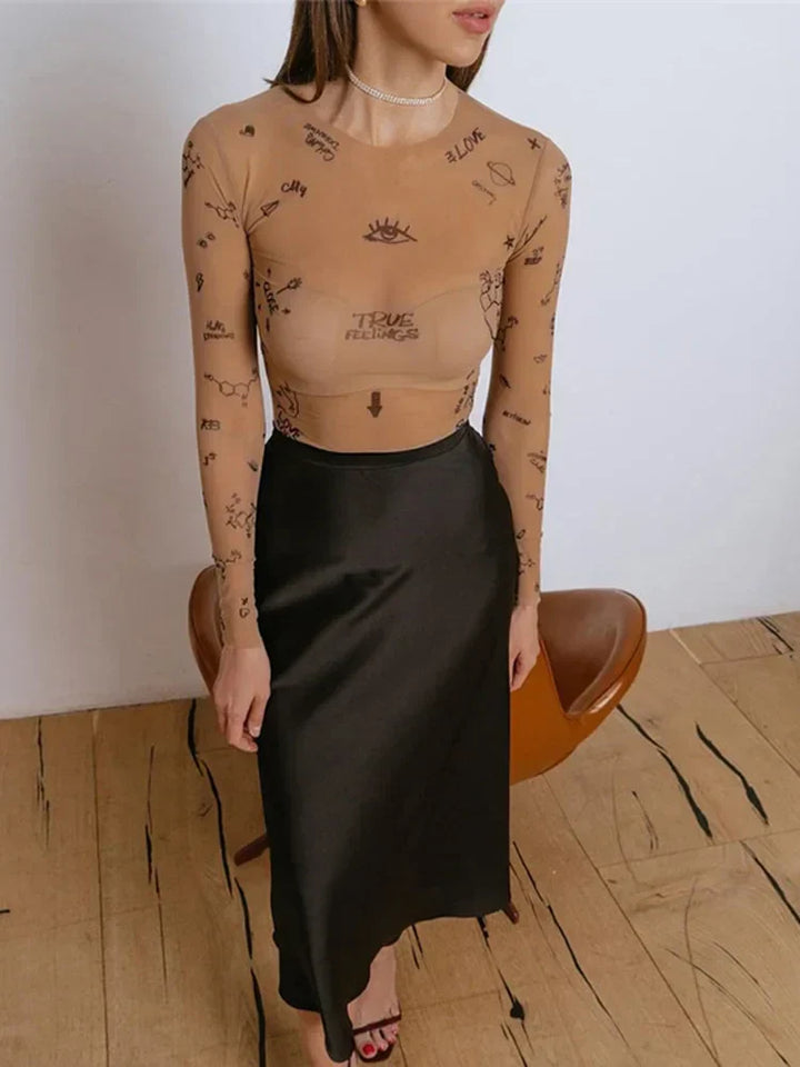 Ethel – Modern Print Mesh Bodysuit