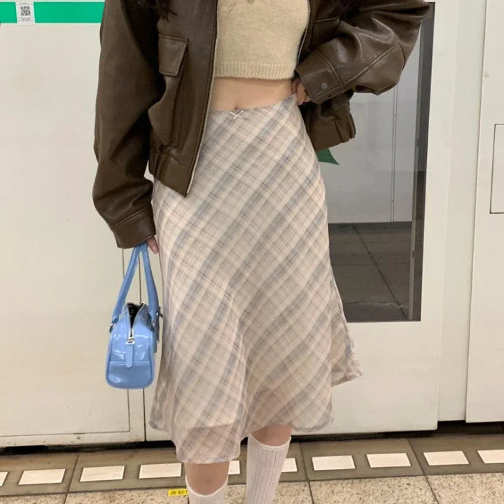 Josie – Classic Plaid Midi Skirt