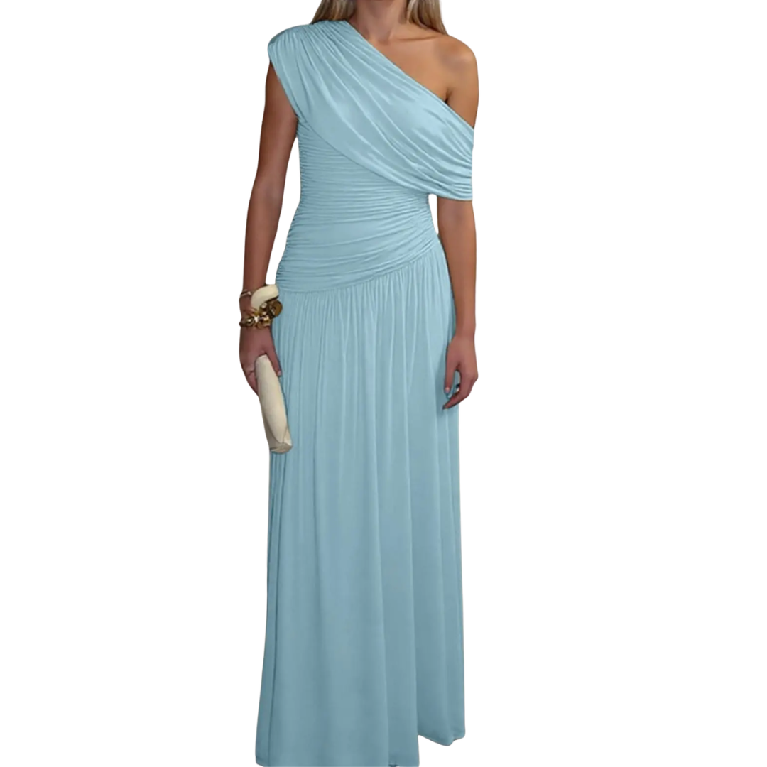 Lynda – Asymmetric Pleated Midi Dress